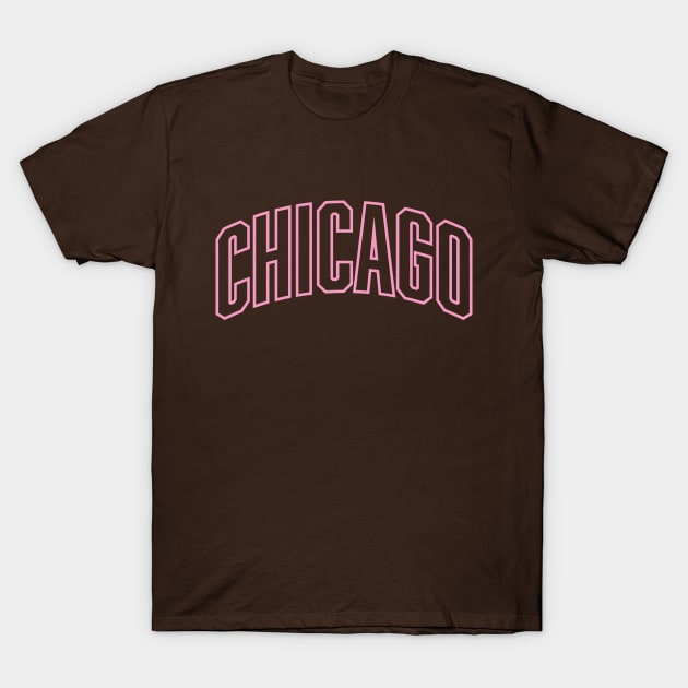 Chicago Pink Outline Typography T-Shirt by Good Phillings